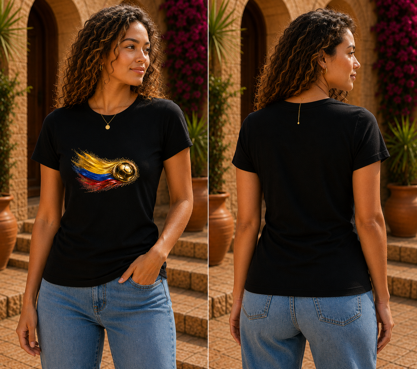 Women’s Fitted Front Print | Colombia Flag Tee | Bandera de Colombia