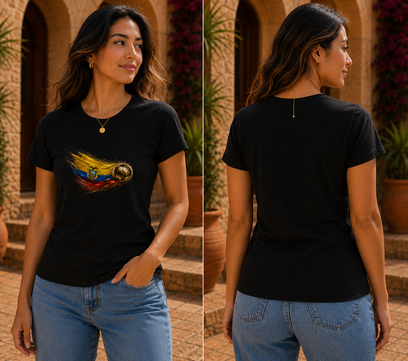 Women’s Fitted Front Print | Ecuador Flag Tee | Bandera de Ecuador