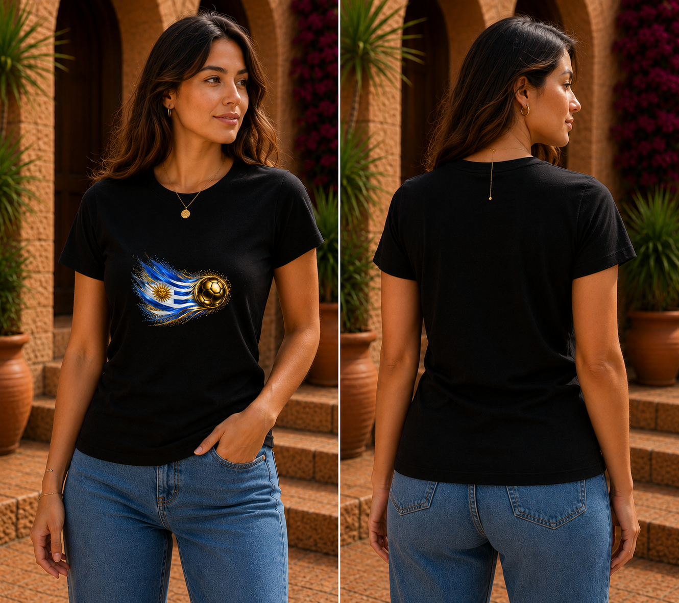 Women’s Fitted Front Print | Uruguay Flag Tee | Bandera de Uruguay