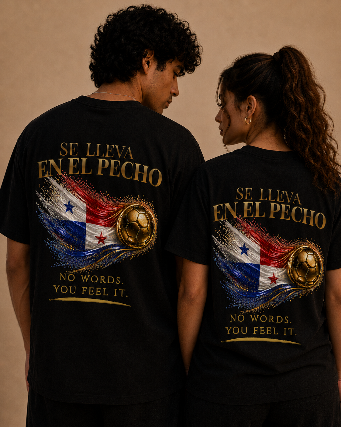 Back Print | Se Lleva En El Pecho Tee | Gold Soccer & Panama Flag Design | Bilingual Edition